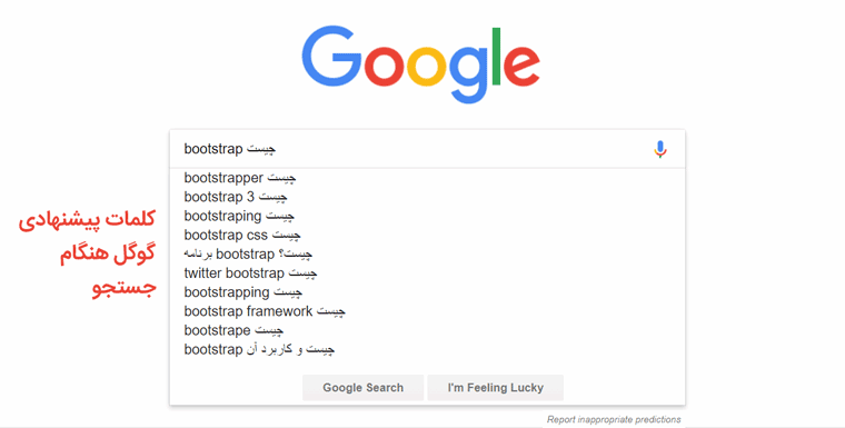 لیست کلمات کلیدی پیشنهادی گوگل هنگام جستجو